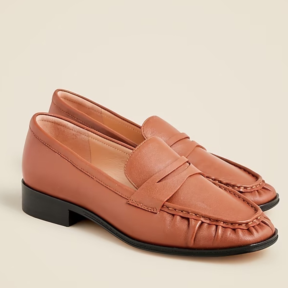 J crew Maison ruched loafers in leather English saddle